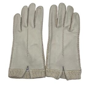 Hudson's Bay Company Vintage Cream Leather Crochet Knit Gloves Made in Italy